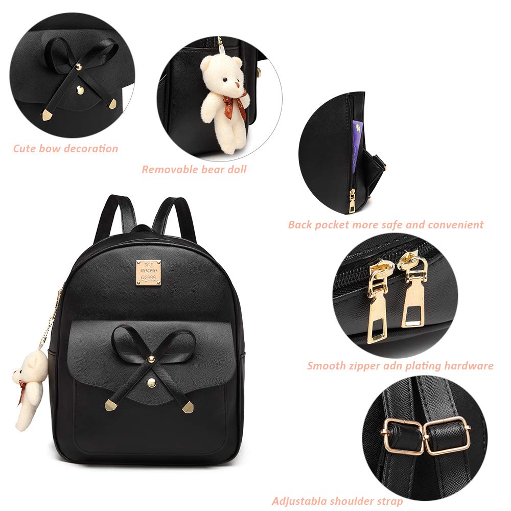 MACCINELO Cute Leather Mini Backpack Purse for Women Bowknot Small Backpack for Girls gift Rucksack Ladies Shoulder Bag 3pcs