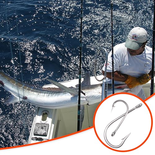 Saltwater Fishing Hooks Southern Tuna Hooks, 15pcs Big Game Hooks Trolling Hooks Stainless Steel Fishing Hooks Forged Extra 6X Strong Circle Hooks Ultra Sharp Knife Point Hooks
