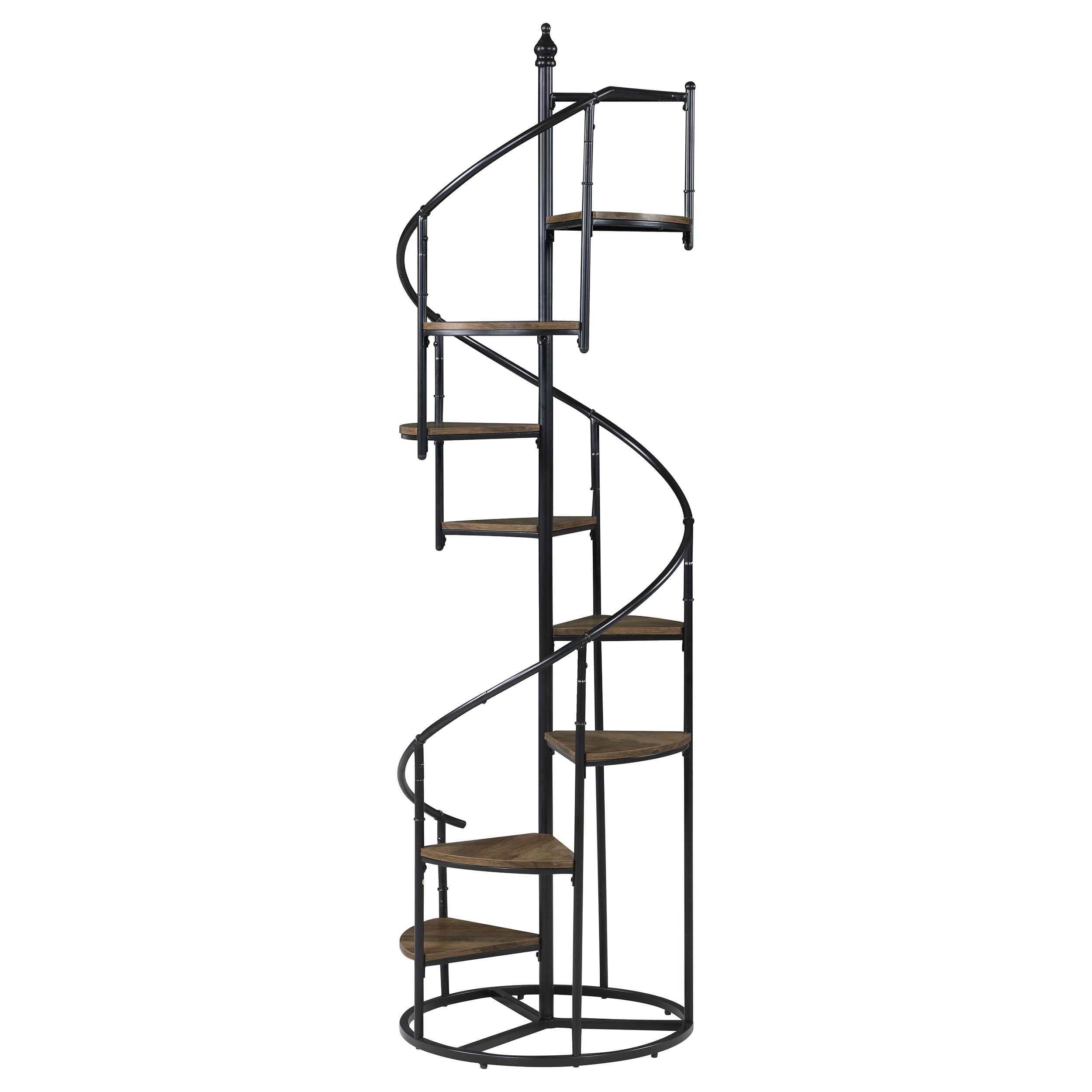 Coaster Home Furnishings - Roseglen - Metal & Wood - 8-Shelf Spiral Staircase Bookshelf with Triangular Shelves and Spiral Staircase Shelf - Home Office & Living Room - 69 Inch - Rustic Brown - 805675