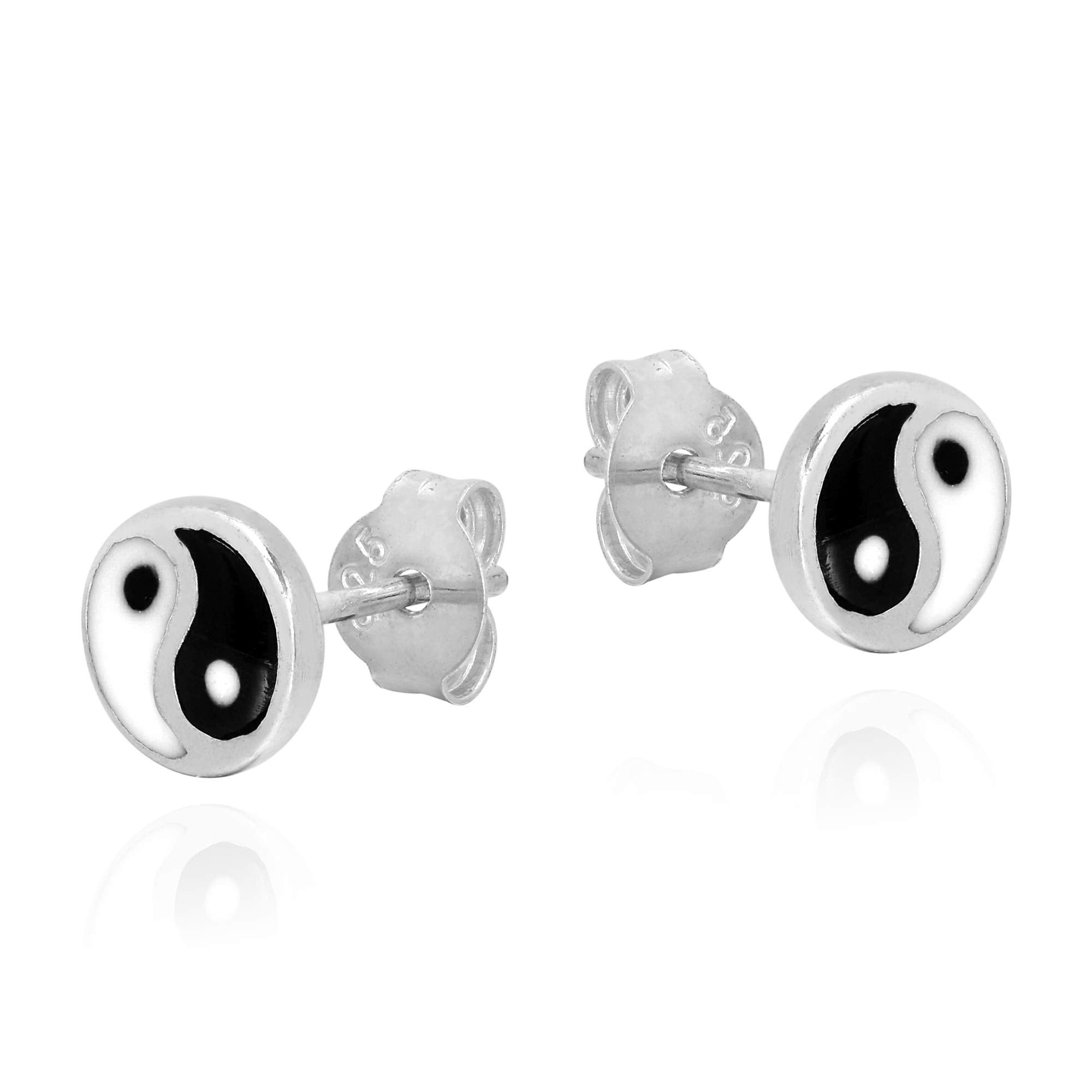 Aeravida Balancing Duality Yin and Yang Symbol .925 Sterling Silver 6mm Stud Earrings,Casual Sterling Silver Stud Earring for women,Classic Stud Earrings,Gift for Daughter, Sterling Silver, not known