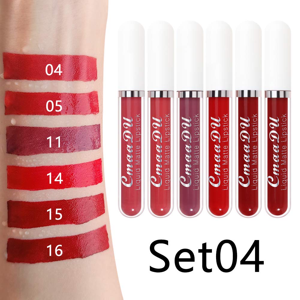 evpct CmaaDu 6Pcs Lipstick Matte Liquid Lipstick Lipgloss Set for Women, Dark Deep Bright Ruby Sexy Brick Red Mauve labiales mate 24 horas originales matte larga duracion 24 Hour Lipstick Long Lasting