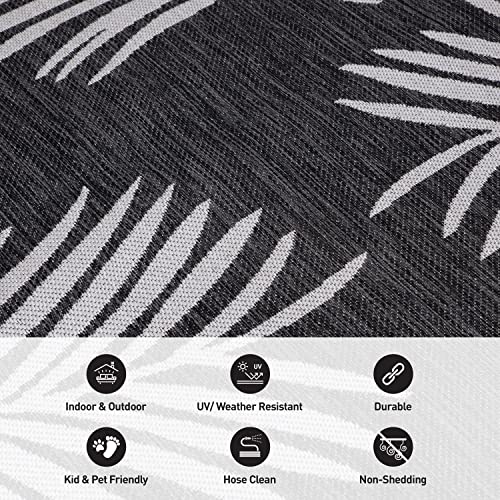 Rugshop Contemporary Palm Leaves Textured Flat Weave Easy Cleaning Outdoor Rugs for Deck,Patio,Backyard Indoor/Outdoor Area Rug 2' x 3' Black