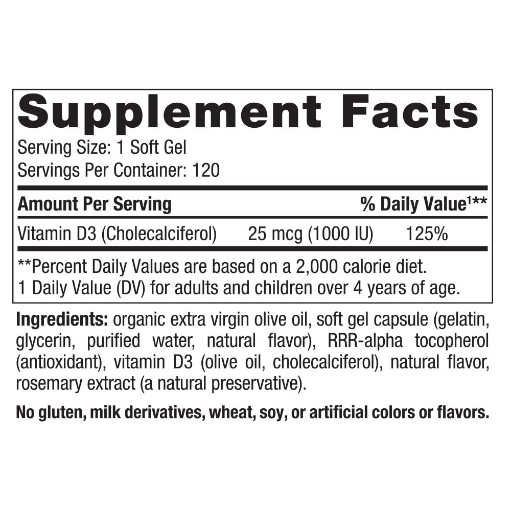 Nordic Naturals Vitamin D3 1000, Orange - 120 Mini Soft Gels - 1000 IU Vitamin D3 - Supports Healthy Bones, Mood & Immune System Function - Non-GMO - 120 Servings