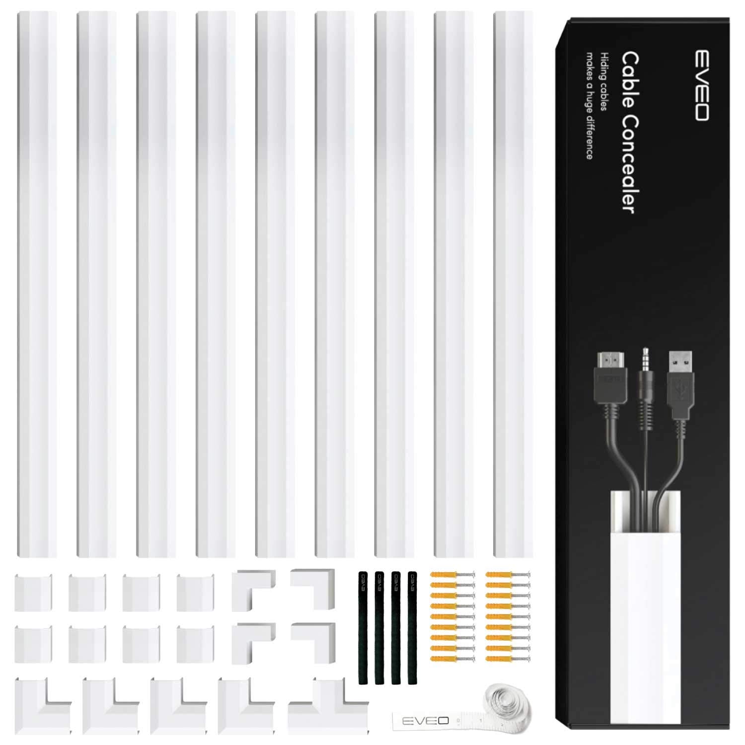 153in Cord Hider - Cord Covers for Wires on Wall, Cable Hider, Cable Cover - Cable Concealer, Cord Hider for Wall Mount TV, Wire Hider & Wire Cover TV Cable Hider Wall Kit - 9X(L17xW0.95xH0.5) - White