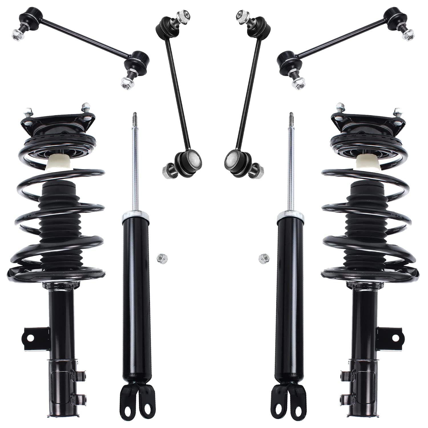 Detroit Axle - 8pc Suspension Kit for 2007-2010 Hyundai Elantra Complete 2 Front Struts with Coil Spring 2 Rear Shock Absorbers 4 Front Rear Sway Bar Links 2008 2009 Replacement Ready Struts
