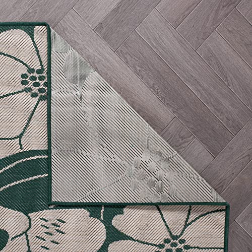 Rugshop Modern Floral Flowers Textured Flat Weave Easy Cleaning Outdoor Rugs for Deck,Patio,Backyard Indoor/Outdoor Area Rug 2' x 3' Green