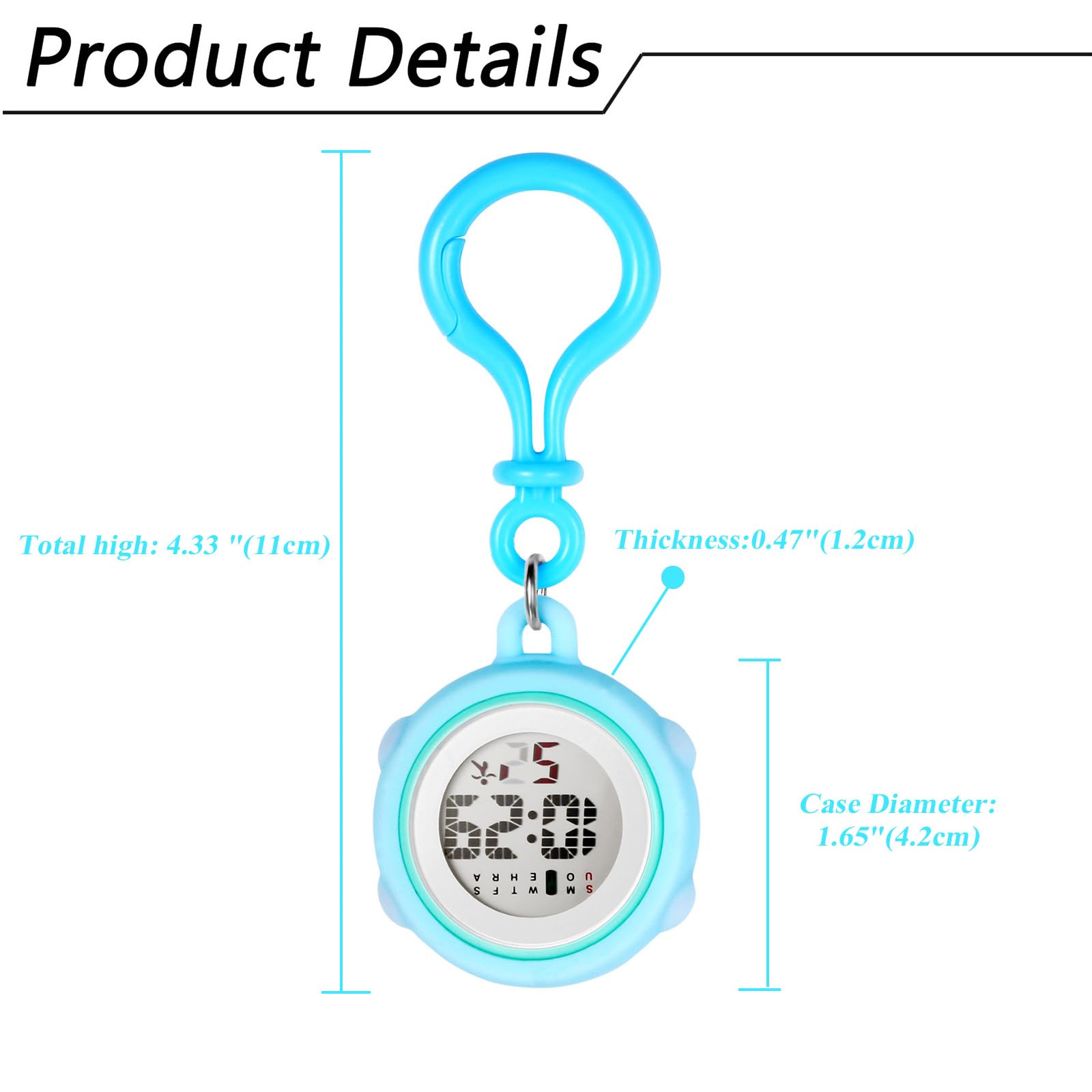 JewelryWe Digital Clip On Watch: Silicone Cover Carabiner Watches Backpack Buckle Belt Fob Watch for Rock Climbing Doctors Nurses Chefs Students