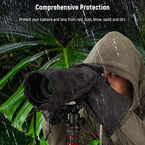 NEEWER Camera Rain Cover, Large Size Durable Nylon Raincoat Compatible with Canon Sony Nikon DSLR Mirrorless Vlog Camera & Lenses 300/400/500/600/800mm, with Sleeves/Drawstrings/Viewing Window, PB004