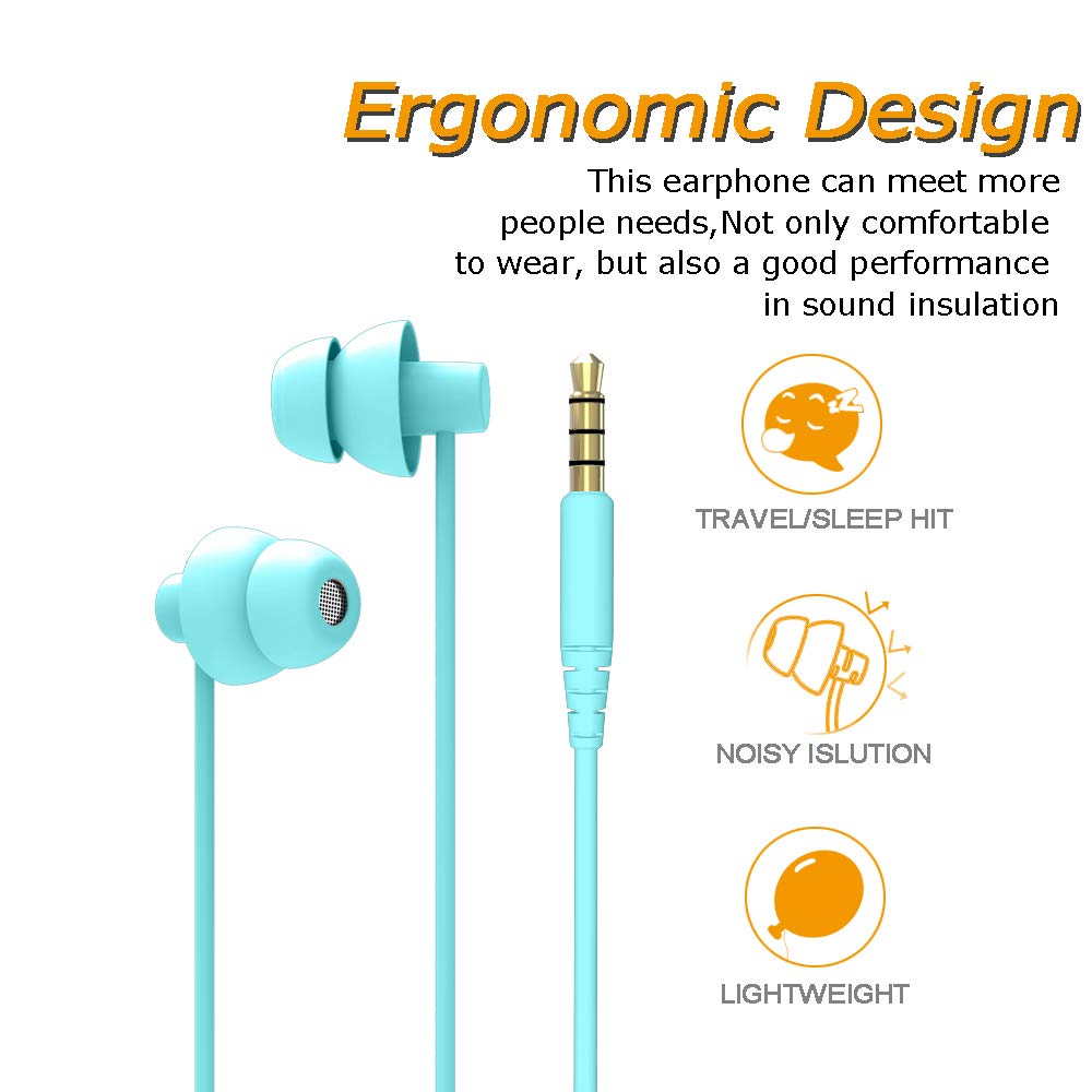 MAXROCK Sleep Earbuds,Ultra Soft Lightweight Sleep Earphones Headphones with Volume Control and Mic for Insomnia, Side Sleeper, Snoring, Air Travel, Meditation & Relaxation (Acid Blue)