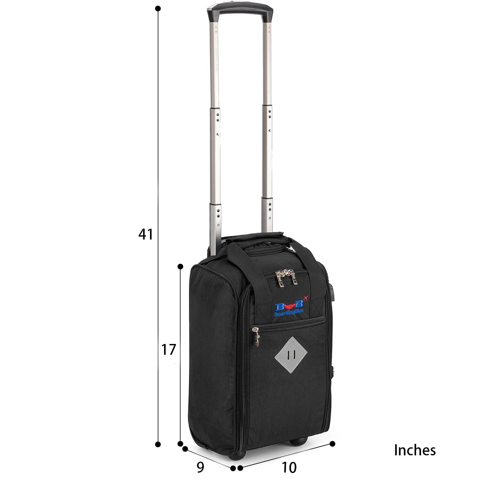 Boardingblue 17x10x9 Inches United Airlines Rolling Personal Item Under Seat Duffle Bag Luggage Suitable For Major Airlines Including Spirit, and Frontier Airline(BLACK)