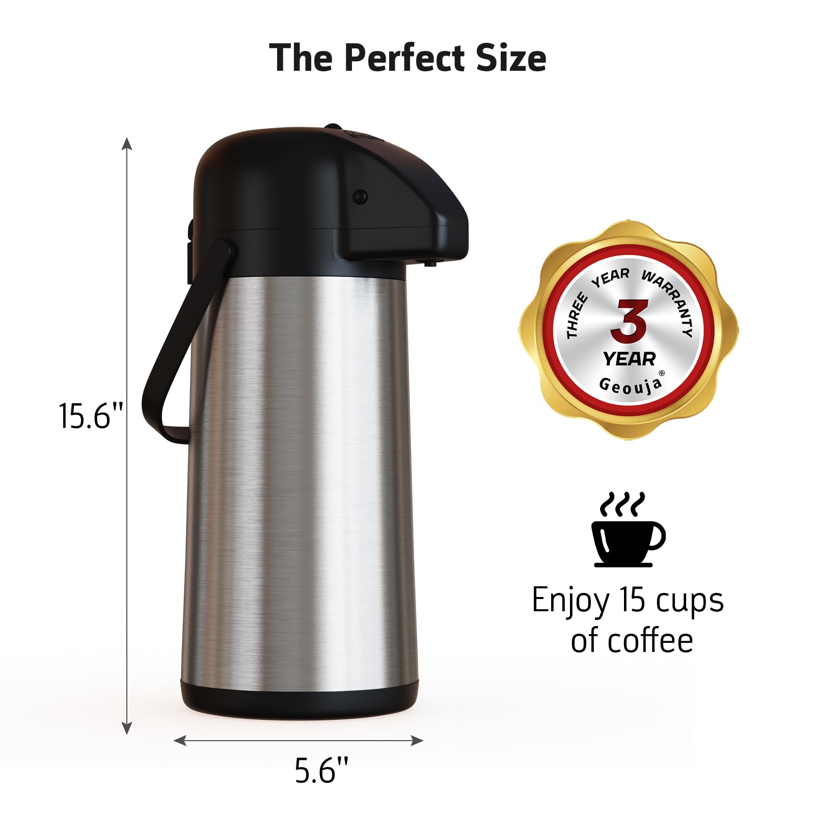 Airpot Coffee Carafe for Keeping Hot - 102 OZ/ 3L Large Coffee Dispenser with Pump - Insulated Stainless Steel Thermos Urn for Hot Drinks Water Tea Chocolate - Thermal Beverage Dispenser for Parties