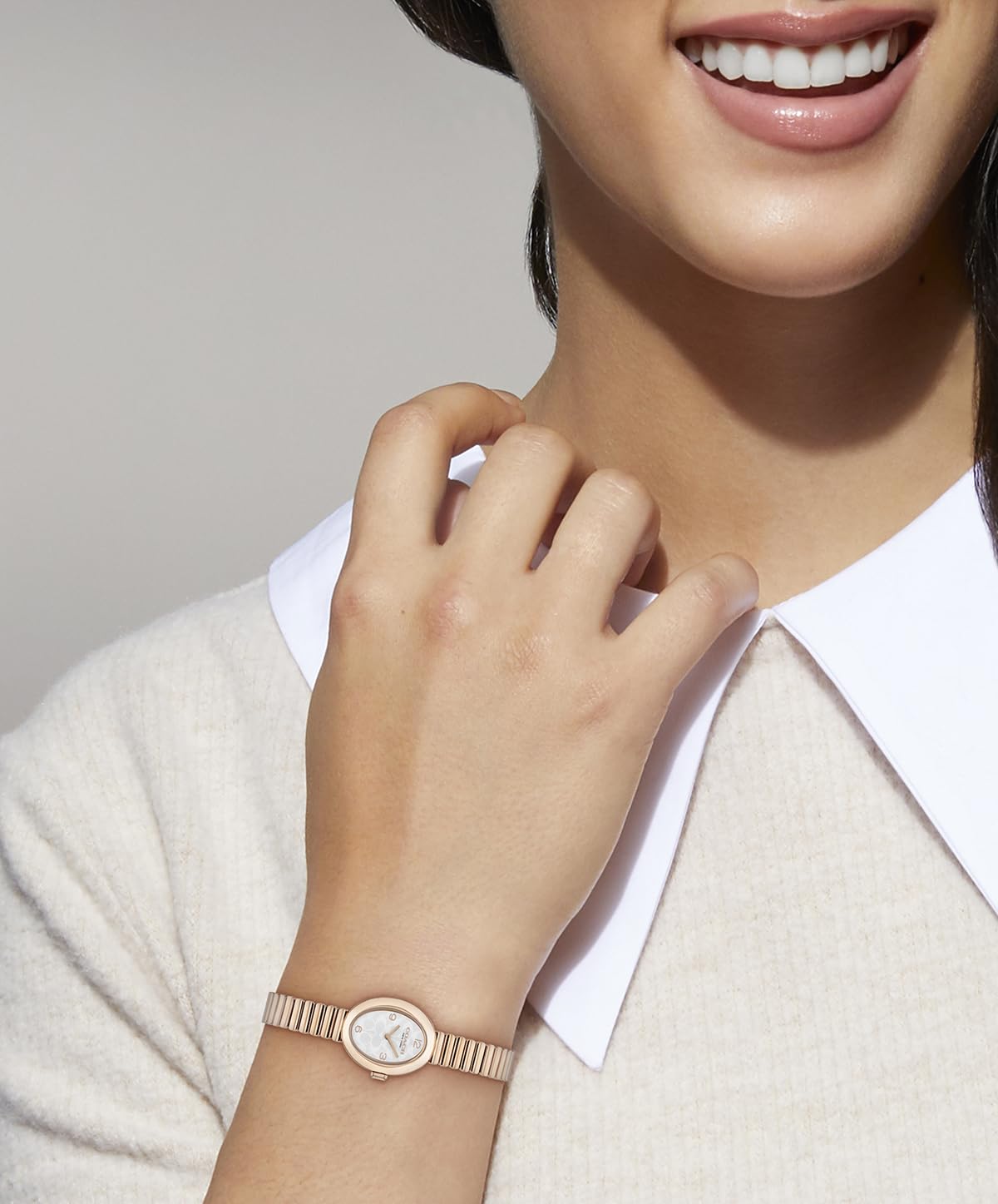 Coach Women's Sammy 2H Quartz Watch, 22.5 mm Petite Oval Case, Stainless Steel, Stretch Bracelet, Premium Fashion, Everyday Wear - Gift for Her