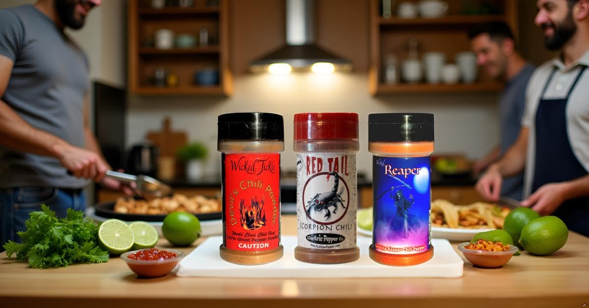 Wicked Reaper Extreme Chili Powder Gift Set, 3 Pack – Ghost, Scorpion, Carolina Reaper, 2 oz Bottles
