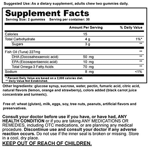 T.RQ Omega-3 Gummy Dietary Supplement, Lemon/Orange/Strawberry, 60 Count