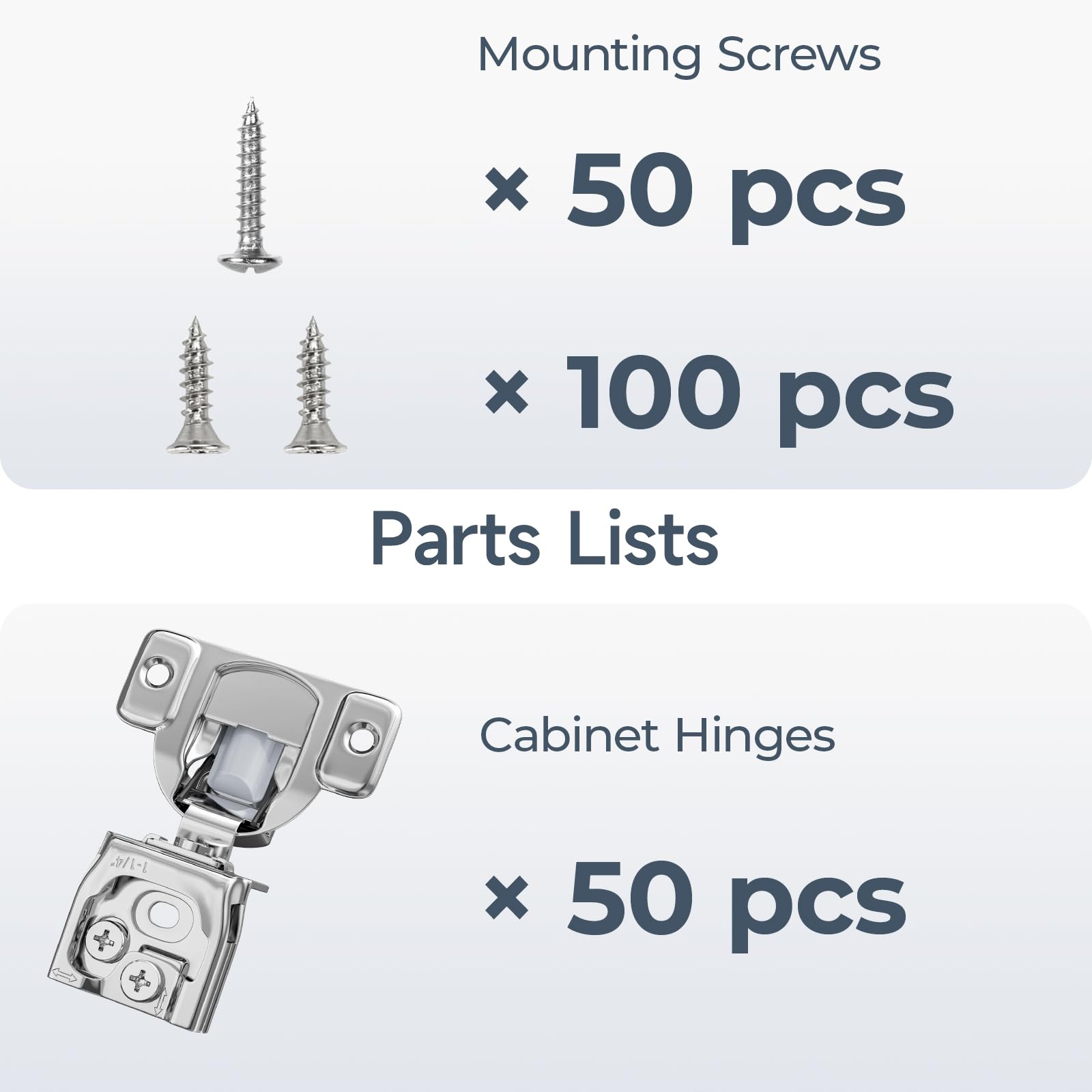 HOSOM 50 Pack 1-1/4" Overlay Soft Close Cabinet Hinges, Kitchen Cabinet Hinges, Cabinet Door Hinges, Soft Close Hinges for Kitchen Cabinet Doors, 3-Way Adjustment Cabinet Hinges Conccealed, 105 Degree