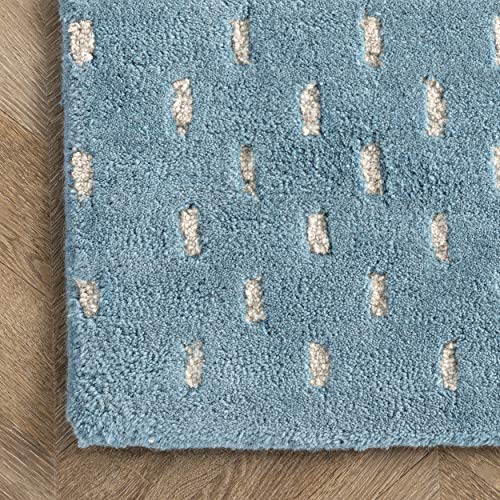 Arvin Olano Mandia Striped Wool Runner Rug, 2' x 6', Baby Blue