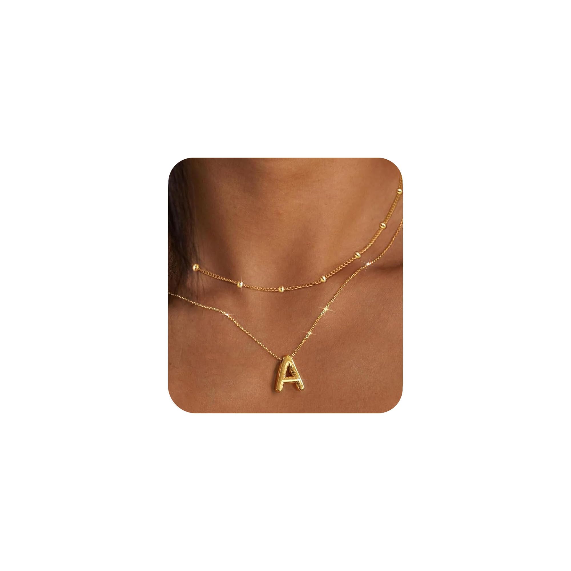 PANSHI Gold Necklace Initial Necklaces for Women Teens Layered Choker Bubble Letter Necklace Gold Jewelry Teen Gift Trendy Stuff Personalized Gifts for Women Her A.