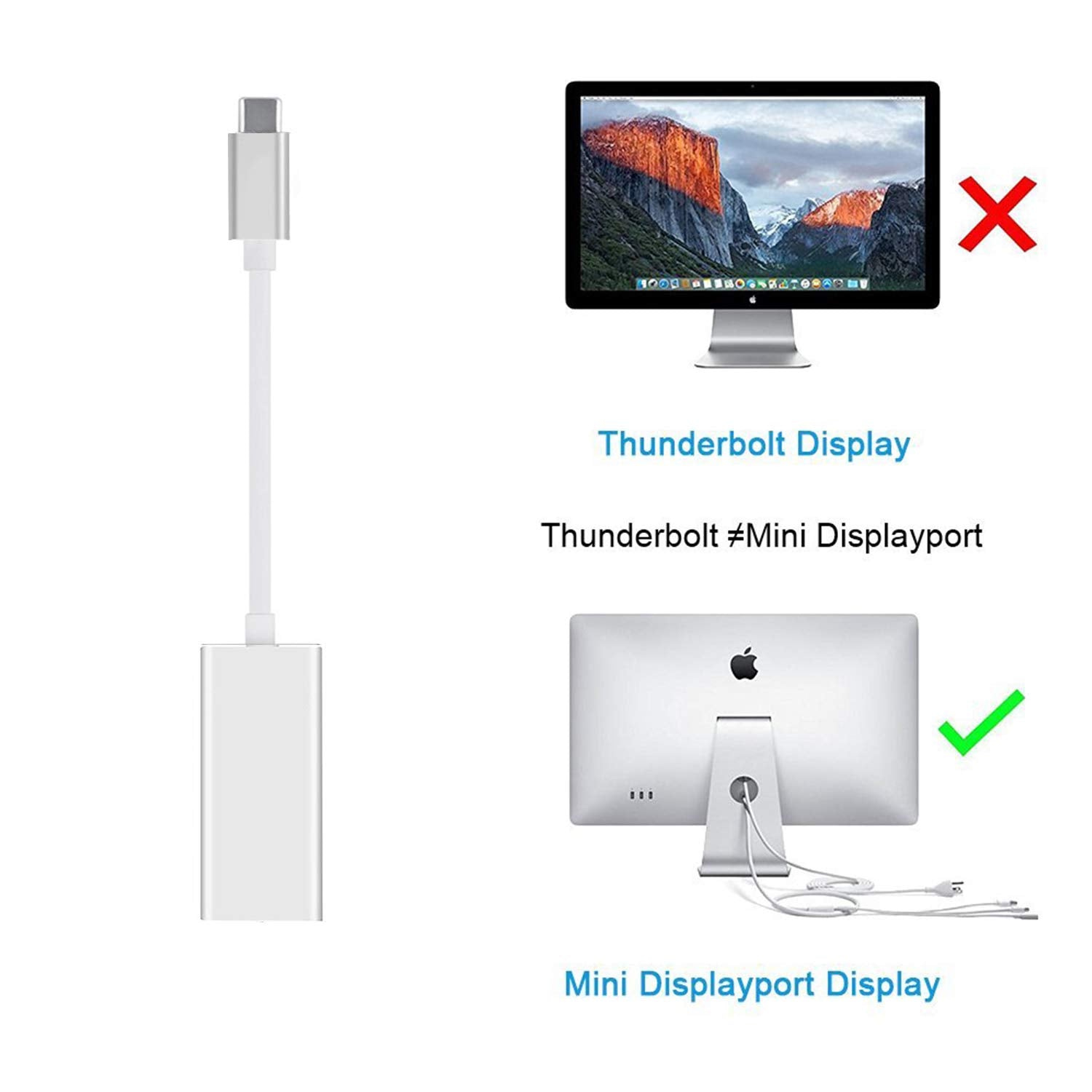 USB C to Mini Displayport Adapter, Type C to Mini DP Converter Compatible with MacBook Pro, Chromebook Pixel, Dell XPS Convert to LED Cinema Display, Dell Monitor (Silver)