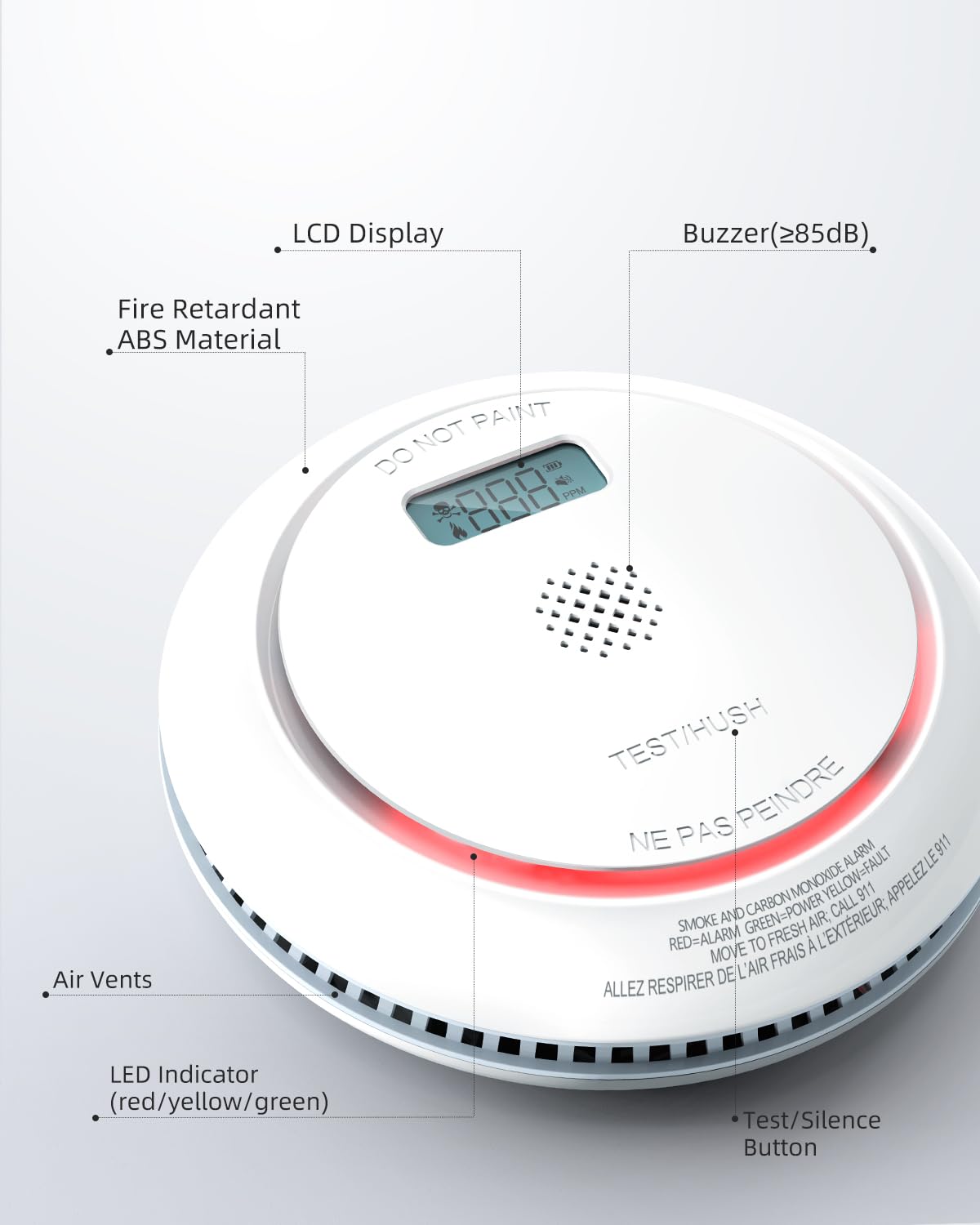 SITERWELL Smoke and Carbon Monoxide Detector Combination Alarms with LCD Display, Conforms to UL 217 & UL 2034 Standards, Wireless Interconnected Smoke Detector Carbon Monoxide Detector Combo, 3 Pack