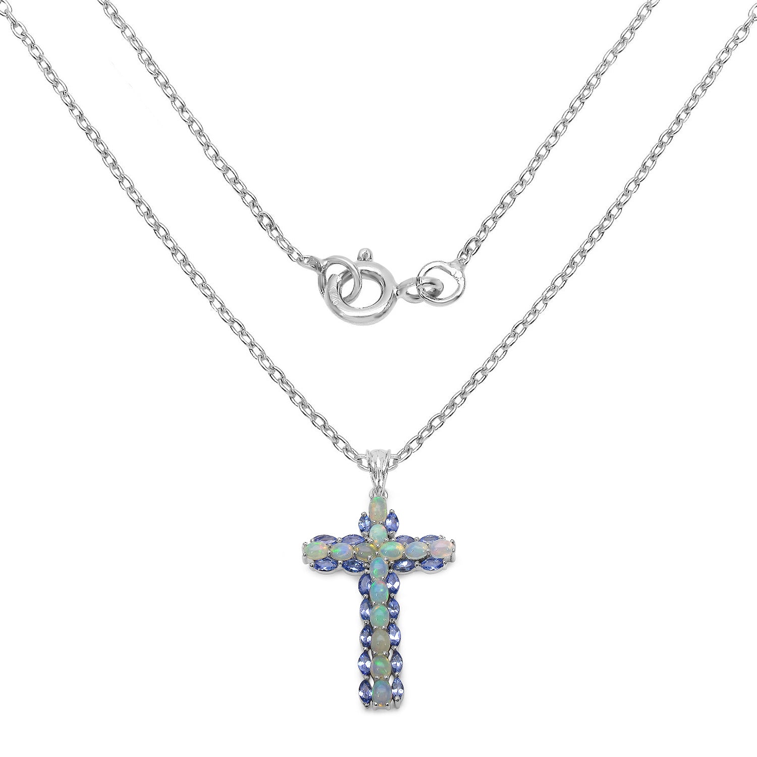 3.32 Carat Genuine Ethiopian Opal and Tanzanite .925 Sterling Silver Pendant