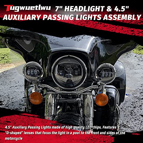 Tugwuetlwu 7" LED Headlight 4.5" Auxiliary Fog lights Kit Compatible with Harley Davidson Road King Electra Glide Heritage Softail Deluxe Ultra Limited CVO Tri Tour Glide Ultra Classic with Bracket