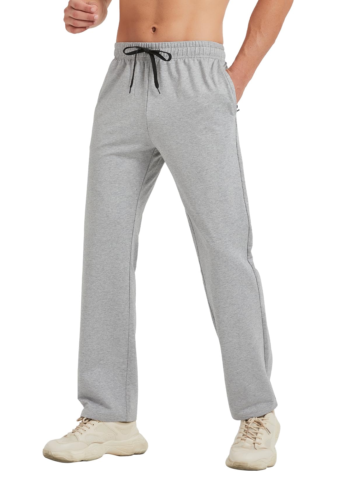 Idtswch 34 Inseam Mens Tall Sweatpants Open Bottom Joggers Casual Loose Fit Athletic Yoga Pants with Pockets Light Gray