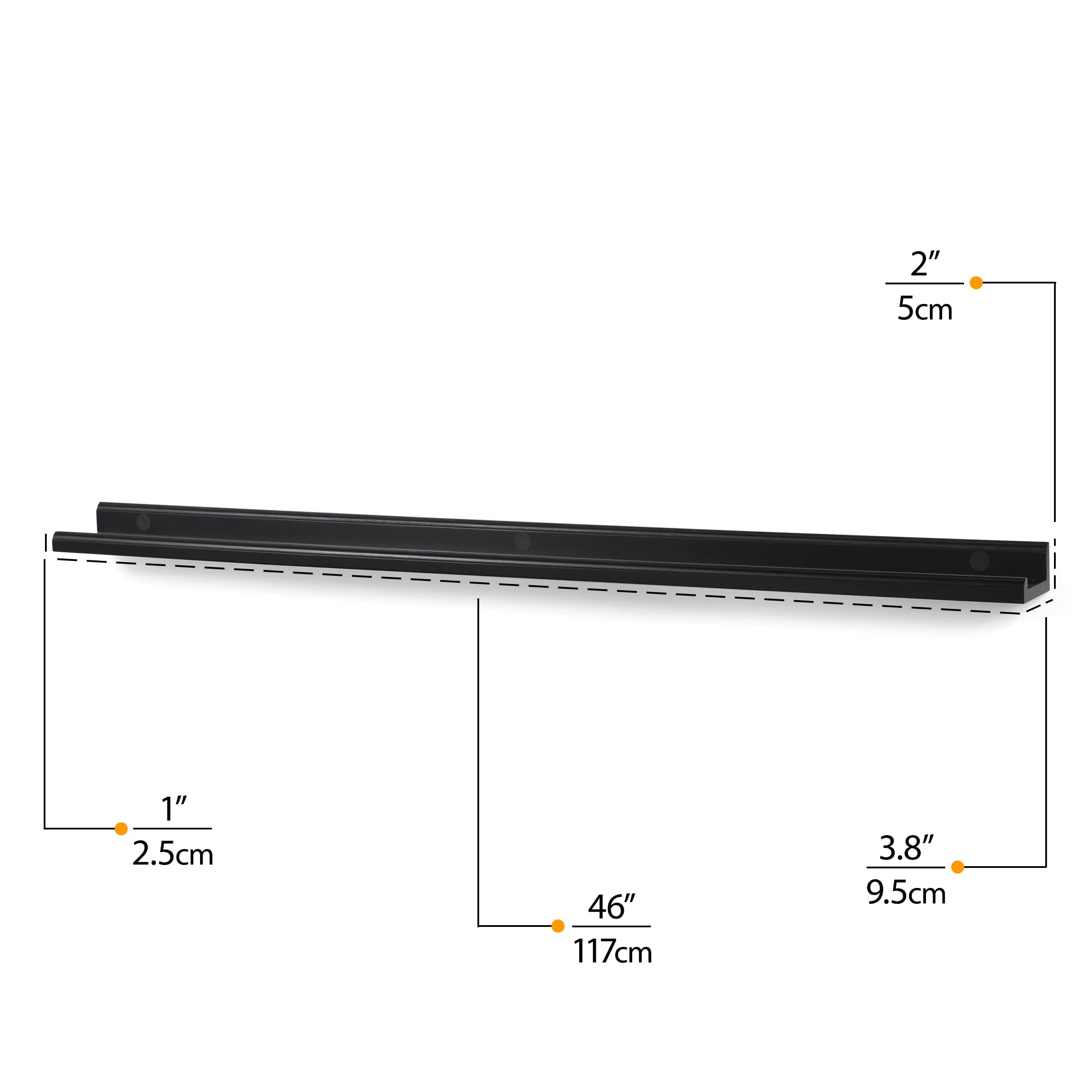Wallniture Boston 46" Floating Shelves for Wall Decor, Picture Ledge Shelves for Living Room, Nursery, Vinyl Record Holder Black Floating Bookshelf Set of 2