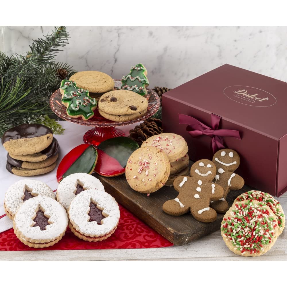 Dulcet Gift Baskets Christmas Assortment of Fresh Baked Cookies featuring Peppermint, Gingerbread Man, Chocolate Chip and many more ideal for Family, Friends, Him, Her, Kids, Parents, Daughter & Son.