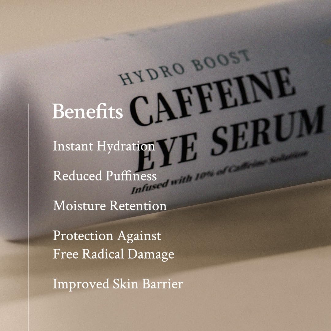 VILLAGE11FACTORY Hydro Boost Caffeine Eye Serum (0.33 fl.oz./10ml) - With 10% Caffeine Solution, Niacinamide & Hexapeptide-8, Depuff, Elasticity, Antiwrinkle and Brightening