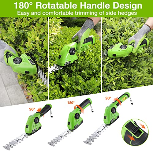 WORKPRO Cordless Grass Shear & Shrubbery Trimmer - 2 in 1 Handheld Hedge Trimmer 7.2V Electric Grass Cutter 2.0Ah Rechargeable Lithium-Ion Battery and USB Cable Included