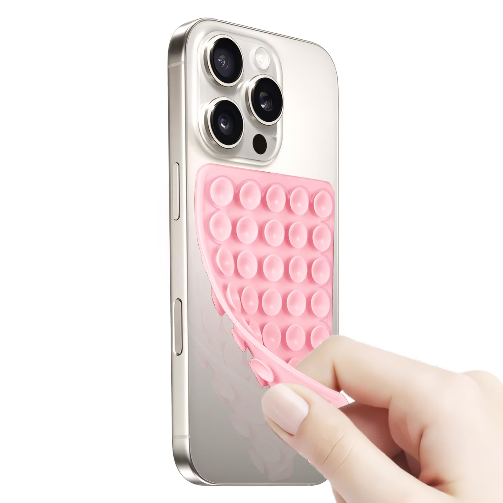 QxbBox Silicone Suction Cup Phone Case Mount Double Sided, Hands-Free Strong Grip Holder for Selfies and Videos,Silicon Sticky Phone Grip with Higher Suction Power for Cell Phone Light Pink