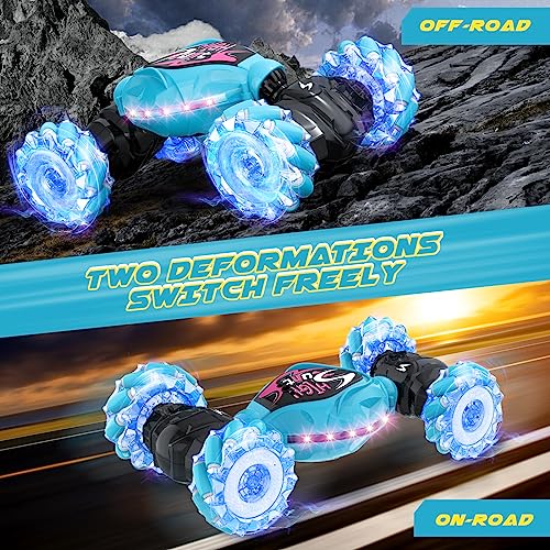 OSIMILY Remote Control Car,2.4GHz LED Gesture Sensing RC Stunt Car,4WD Double Sided Rotation RC Car with Lights and Music,All Terrain Rotation Drift Car Birthday Gifts for Boys Girls (Black)