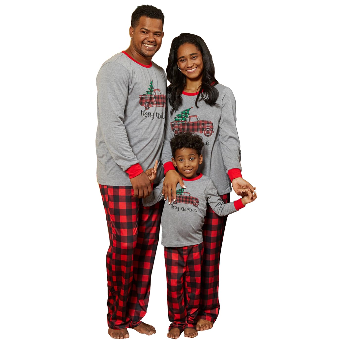 IFFEI Matching Family Pajamas Sets Christmas PJ's Sleepwear Truck Print Top and Plaid Pants with Pocket Men: L