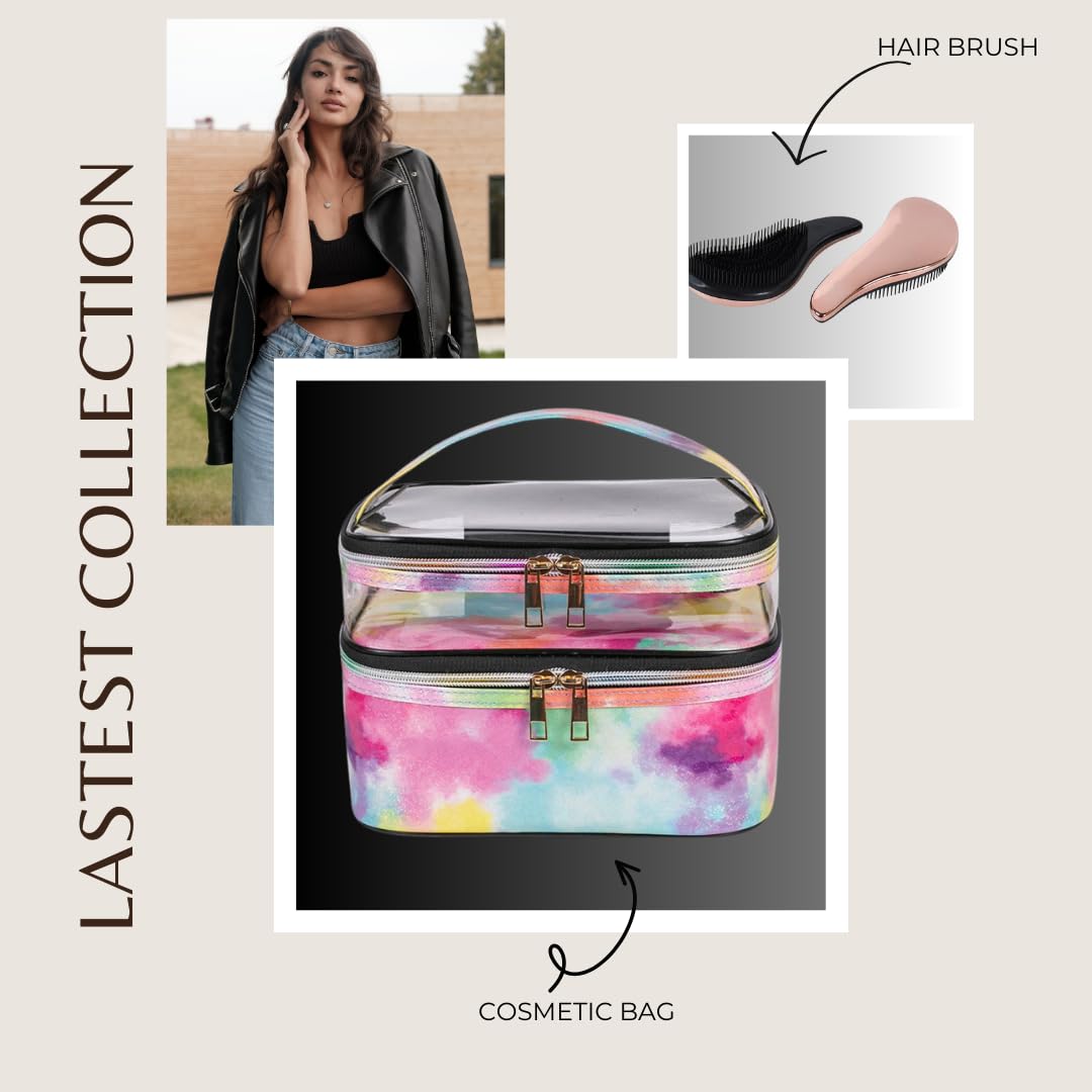 LuXuZs88 Elevate Your Travel Style Makeup & Toiletry Bag – Includes a Gorgeous Free Hair Brush! Perfect Cosmetic Bag for Women, Travel Makeup Organizer, & Skincare Essentials.