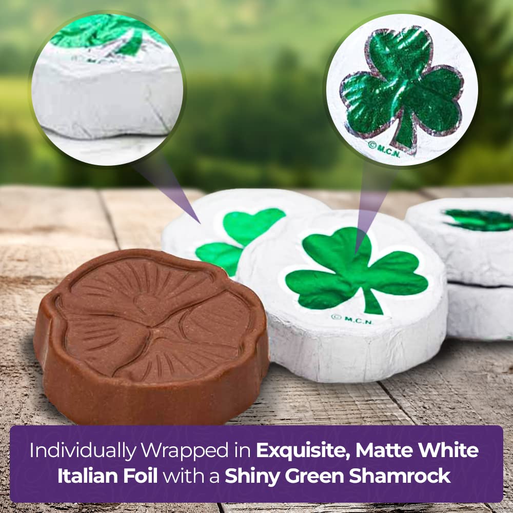Madelaine St. Patrick's Day Solid Premium Milk Chocolate Shamrocks - ½ LB Bag Individually Wrapped Chocolate Pieces in Matte White Foil with Green Shamrock - St. Patrick's Day Treats for Everyone