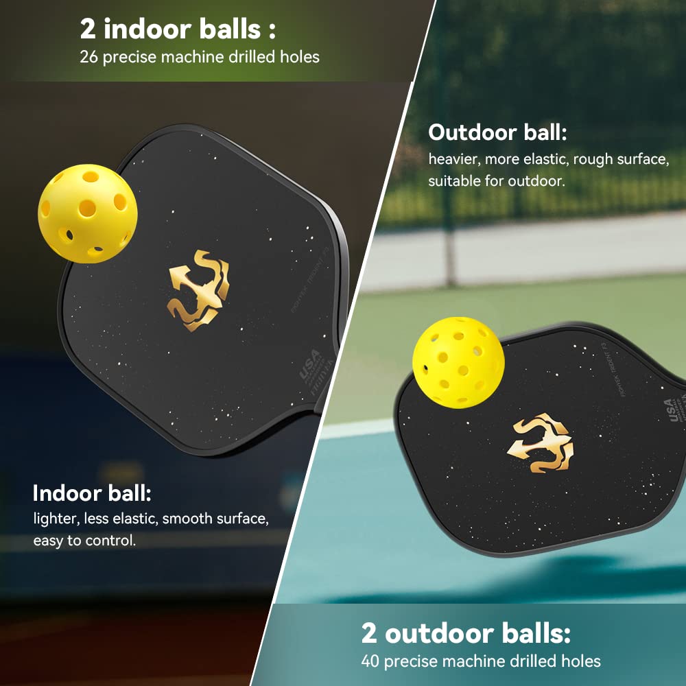 Pickleball Paddles Set of 2 Carbon Fiber Graphite Surface Pickleball Paddles, Cushion Comfort 4.8In Grip,Lightweight Racquets with 4 Pickle Balls 1 Table Tennis Bag-Black