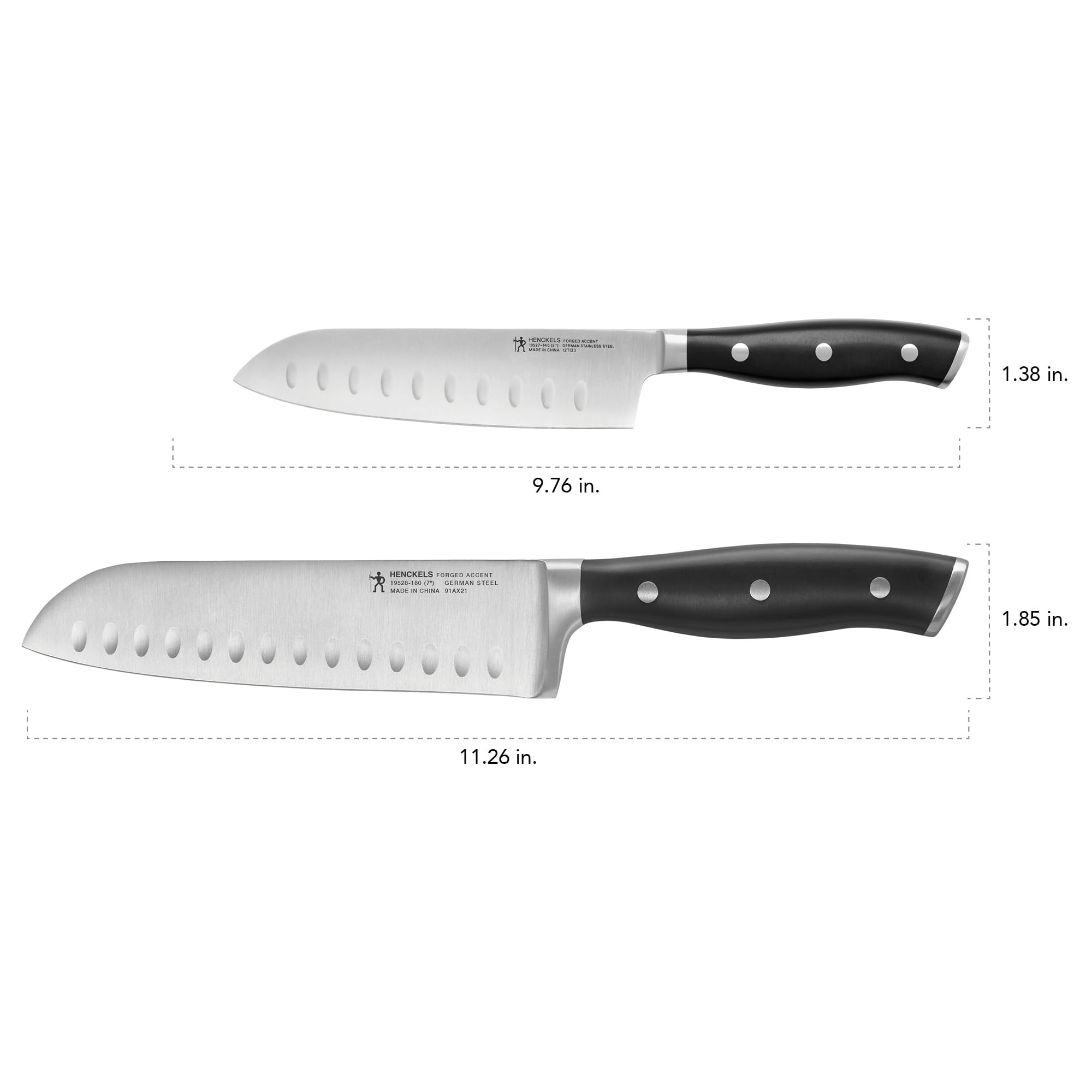 HENCKELS Forged Accent Razor-Sharp 2-pc Knife Set, Santoku Knife 5 Inch, Santoku Knife 7 Inch, German Engineered Informed by 100+ Years of Mastery,Black