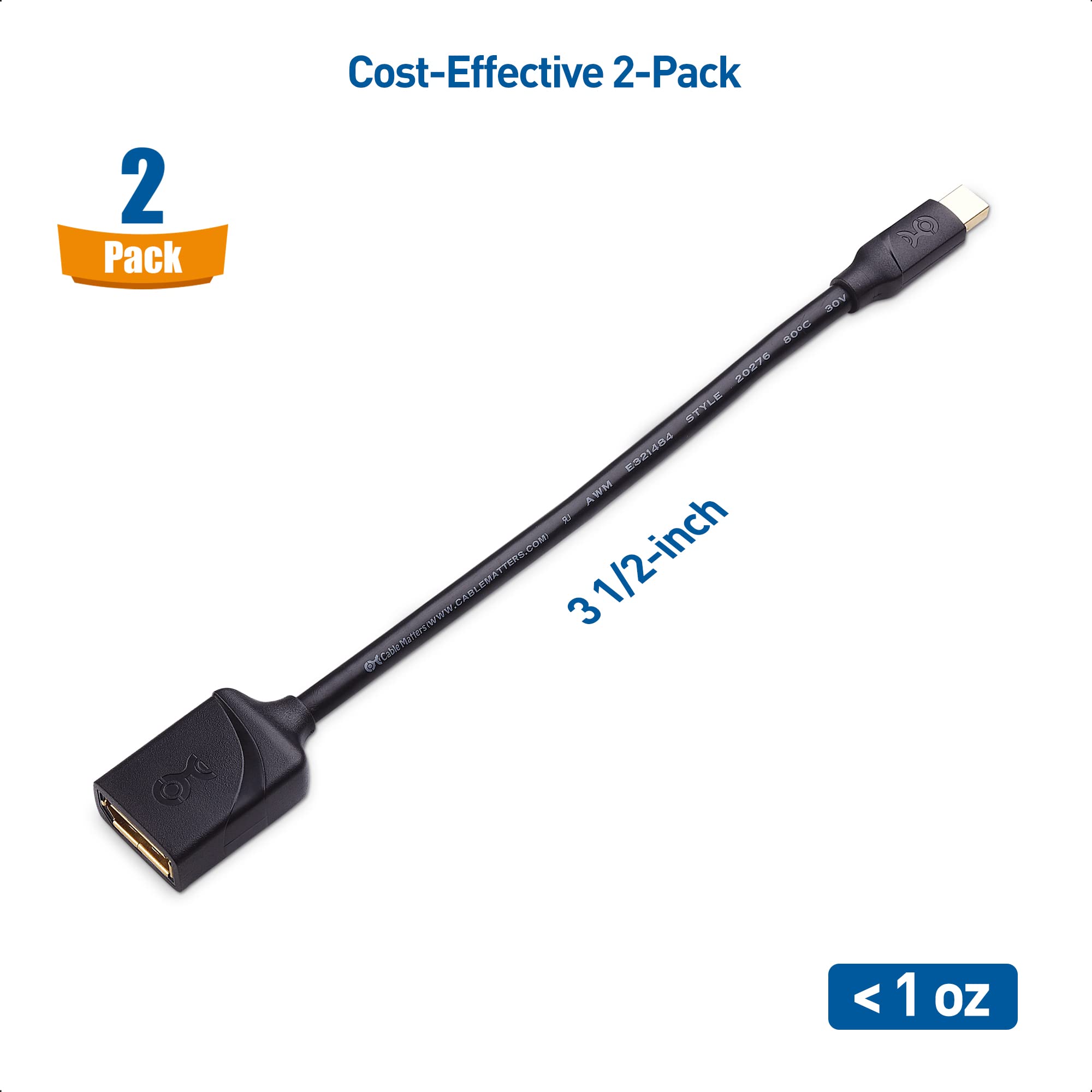 Cable Matters 2-Pack 32.4Gbps 8K Mini DisplayPort to DisplayPort 1.4 Adapter (Mini DP to DP 1.4) in Black - 8K@60Hz, 4K@120Hz Resolution Ready - Thunderbolt and Thunderbolt 2 Port Compatible