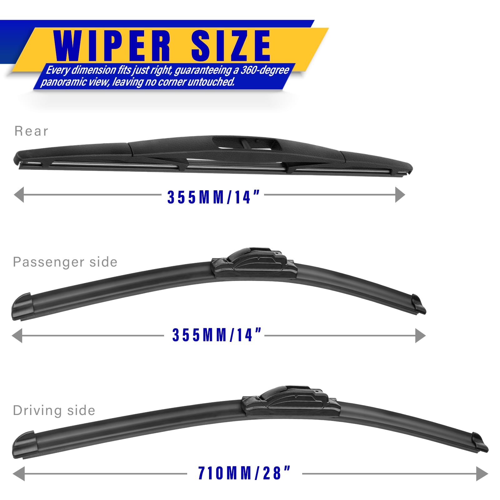 3 wipers Replacement for 2009-2020 Honda Fit, Windshield Wiper Blades Original Equipment Replacement - 28"/14"/14" (Set of 3) U/J HOOK