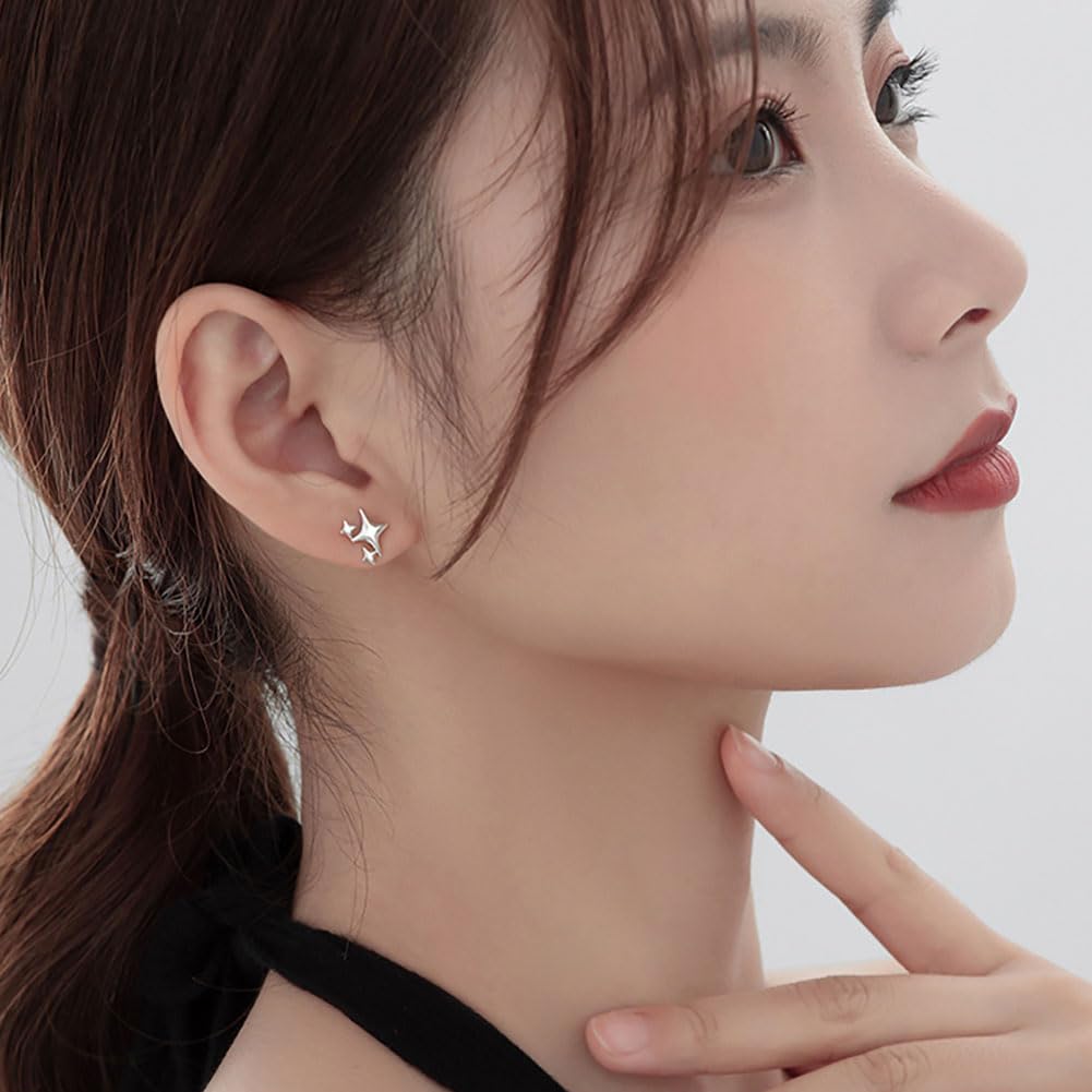 Sterling Silver Earrings Star Stud Earrings for Women Teen Girls Trendy Hypoallergenic Small Post Pierced Studs Earrings Jewelry Gifts (3 Stars)