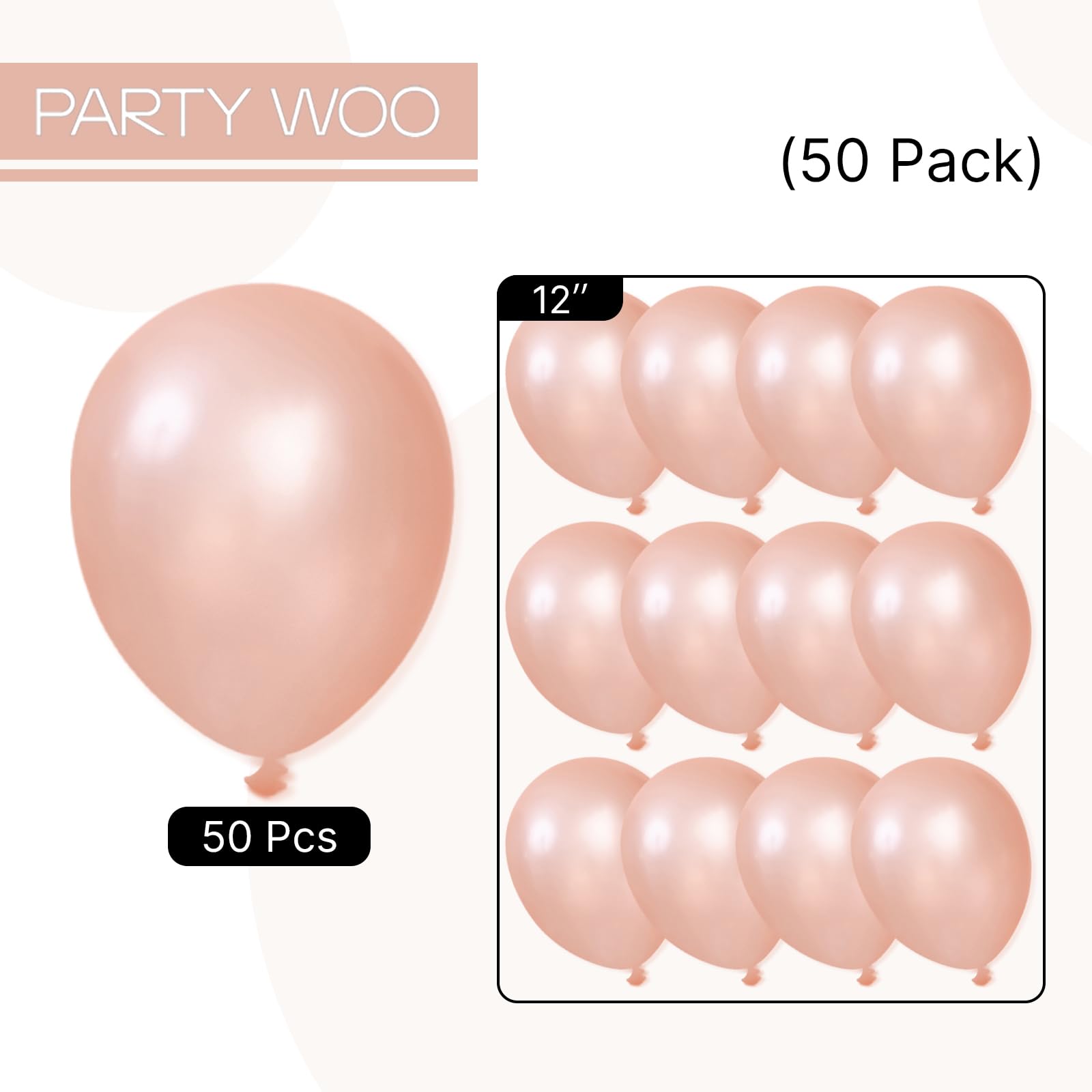 PartyWoo Rose Gold Balloons, 50 pcs 12 Inch Pearl Rose Gold Balloons, Latex Balloons for Balloon Garland Arch as Party Decorations, Birthday Decorations, Wedding Decorations, Rose Gold-Z71