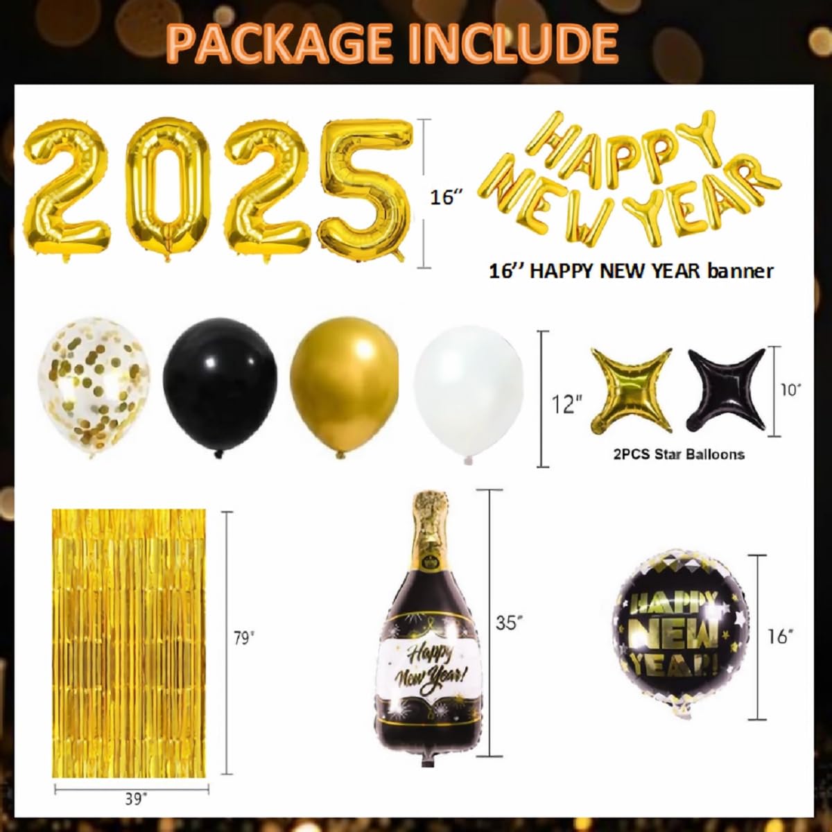 New Years Eve Party Supplies 2025, Happy New Year Decorations 2025 Balloons Party Set, New Years Decorations Supplies with 2025 Balloons, Happy New Year Banner, Fringe Curtains for NYE Carnival Decor