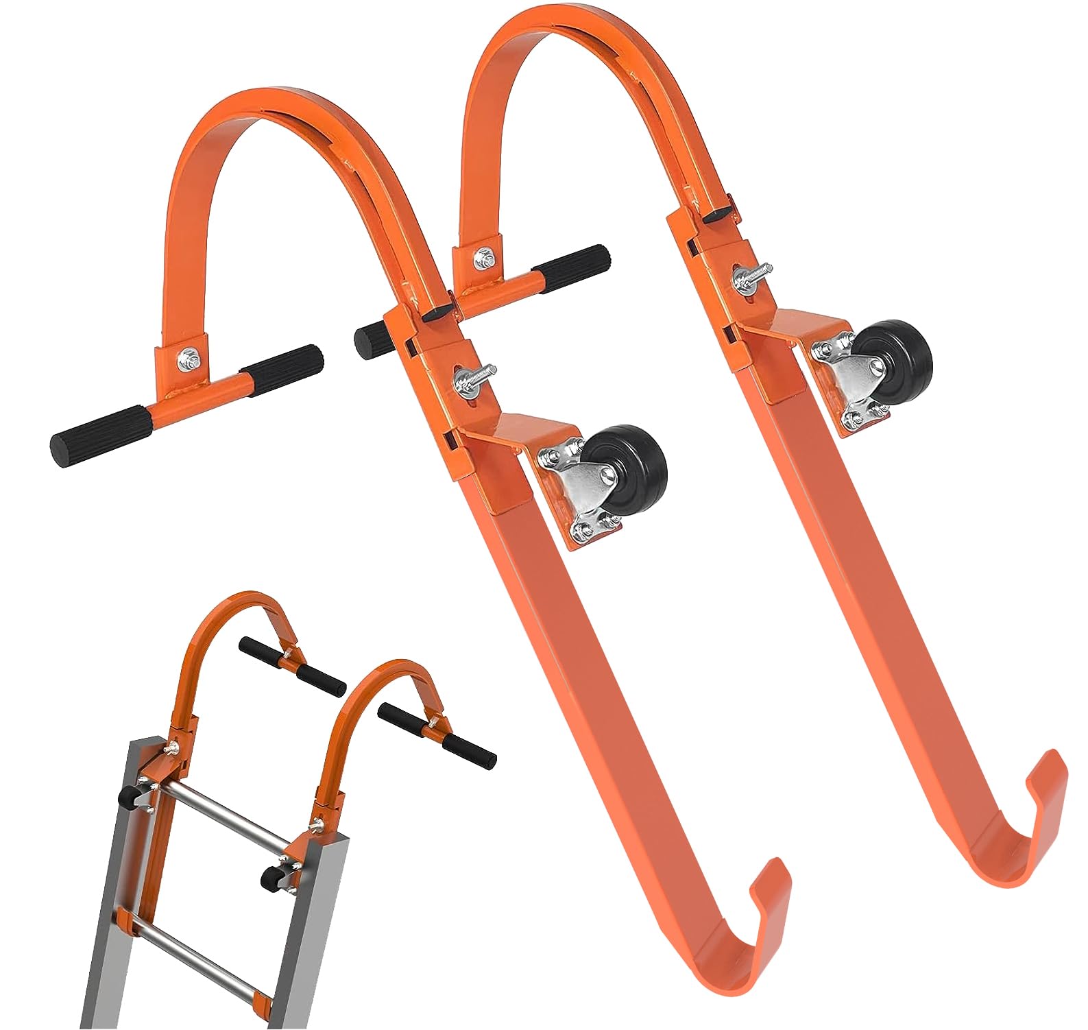 2 Pack Ladder Roof Hook with Wheel Heavy Duty Steel Ladder Stabilizer, Roof Ridge Extension, Rubber Grip T-Bar for Damage Prevention, 500 lbs Weight Ratin, Fast & Easy to Access Steep Roofs(Patent)