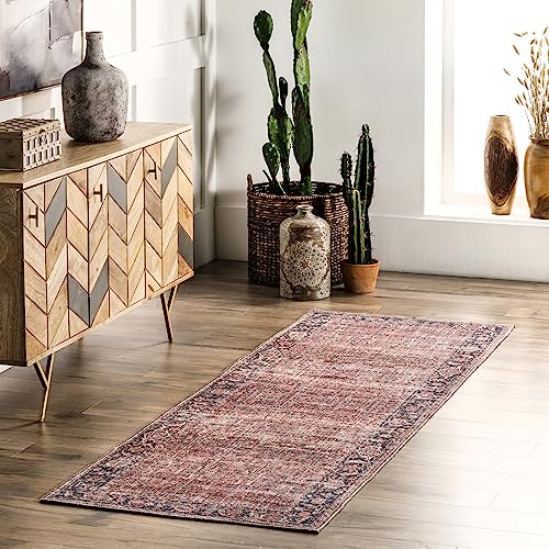 nuLOOM Katie Machine Washable Distressed Bordered Area Rug, 4x6, Rust