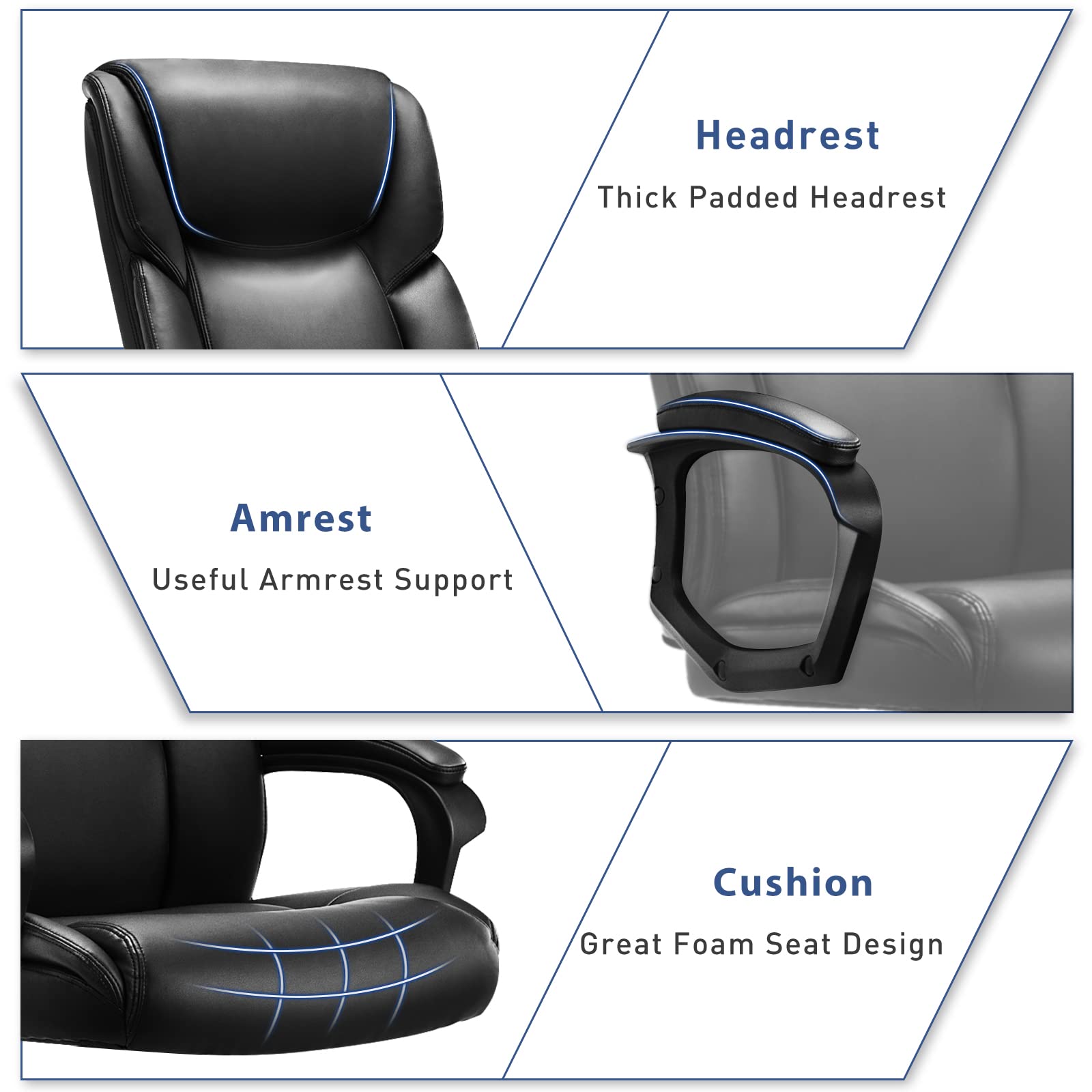 OLIXIS Office Chair,Desk Chair Executive Office Chair High Back Home Office Desk Chairs Soft Armrest,Height Adjustable Ergonomic Computer Chair Lumbar Support,Big Tall Bonded Leather Chair Black