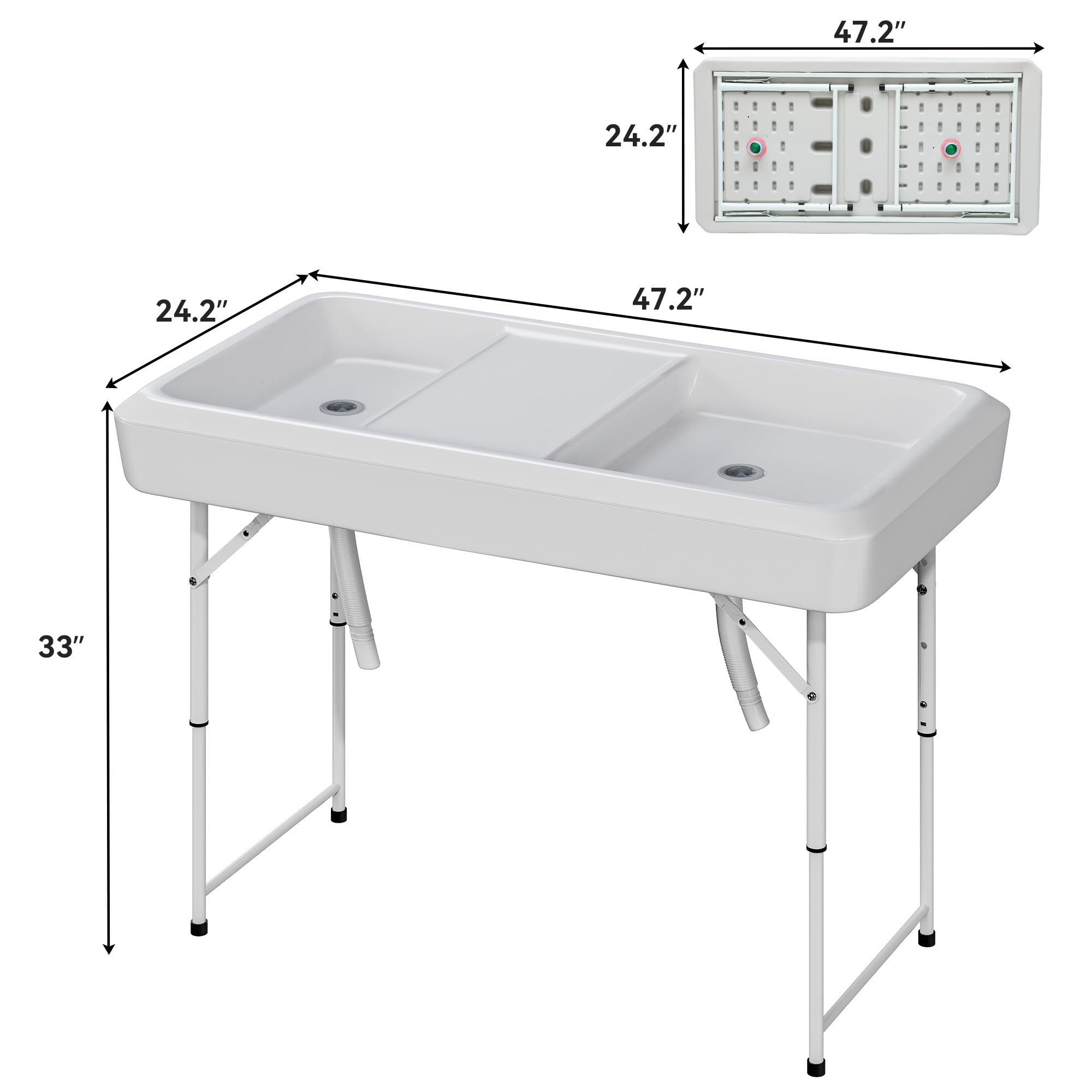 YITAHOME Ice Table, 4FT Folding Ice Cooler Table with Drain and Detachable Skirt, Portable Ice Tables for Parties BBQ Camping Picnic, White