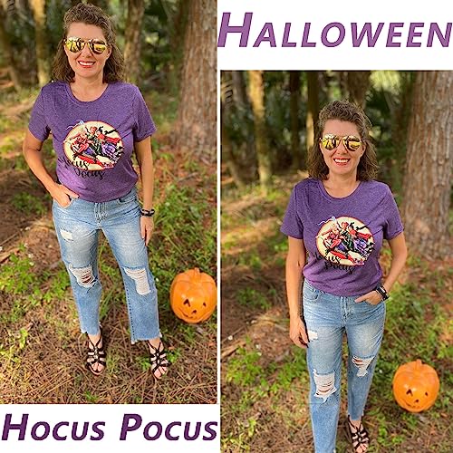 Anbech Womens Hocus Pocus Sanderson Sisters Tshirt Halloween Print Classic Movie Tee Tops (Purple, S)