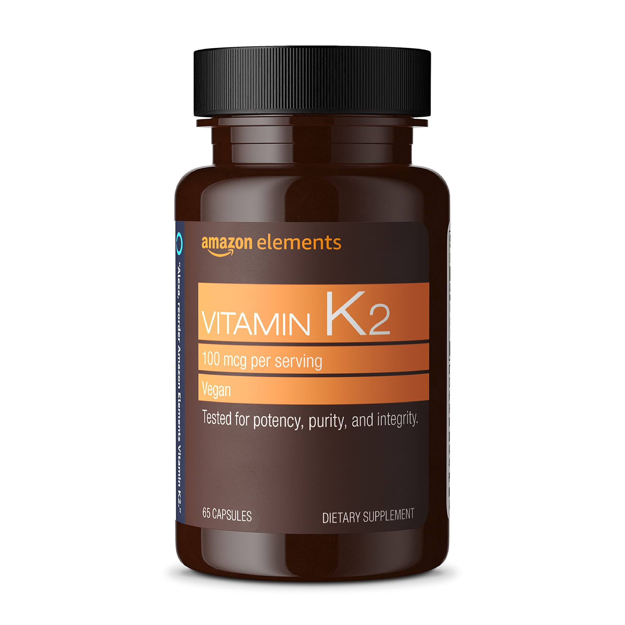 Amazon Elements Vitamin K2 100 mcg, Vegan, 65 Capsules, 2 month supply (Packaging may vary)