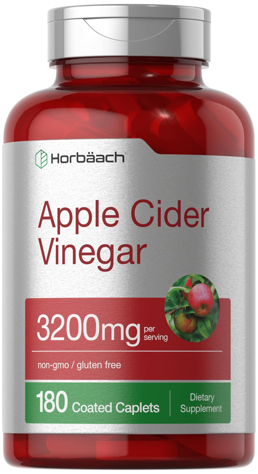 Horbäach Apple Cider Vinegar Caplets 3200mg | 180 Pills | Vegetarian, Non-GMO & Gluten Free Supplement