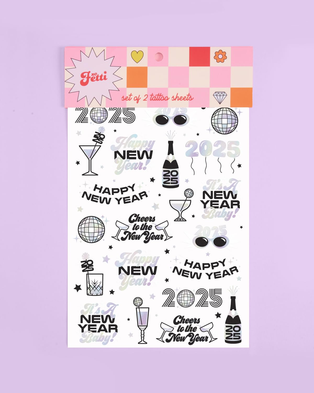 xo, Fetti New Years Eve Party Supplies Tattoos - 42 Foil Styles | Disco NYE Party Favors, Happy New Year Decorations, NYE 2025 Decor